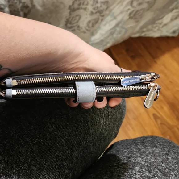 Michael Kors Jet Set Travel Double Zip Wristlet Dark Chambray Blue Mk Signature - Picture 2 of 8